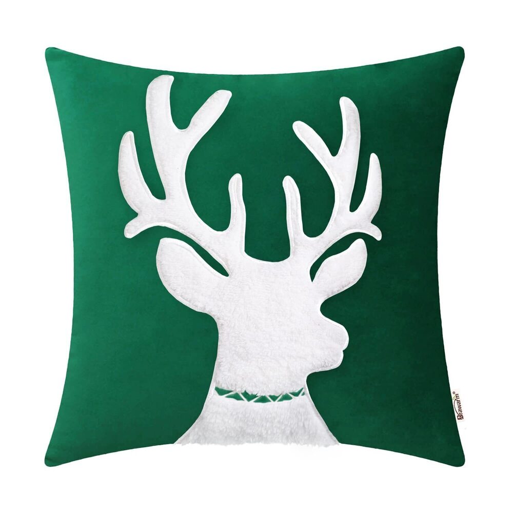 4282 Christmas Pillow Cover 20 X 20 Inches, Christmas Green Reindeer